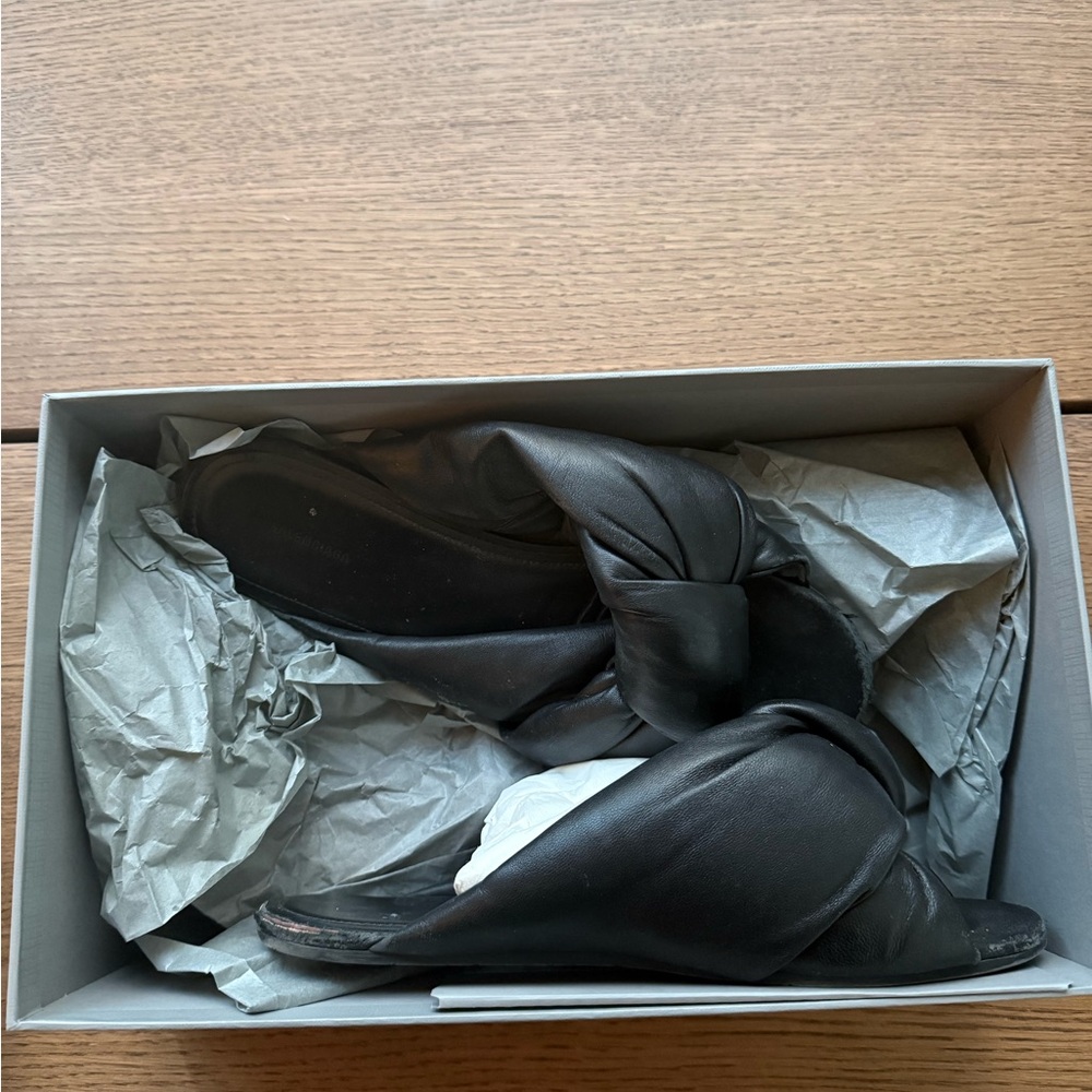 Balenciaga Drapy Leather Slide Sandals - Fair Condition